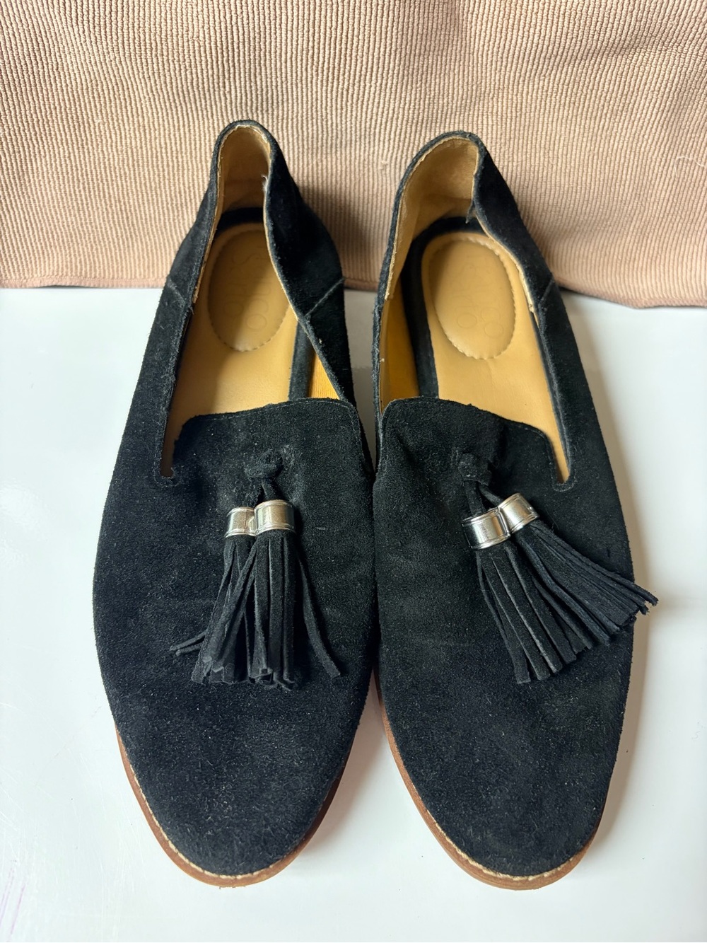 Black Suede Tassel Loafers for women